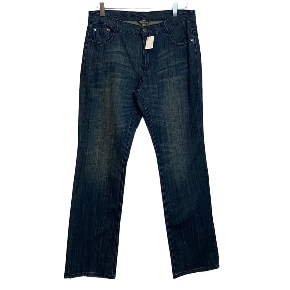SPANNER JEANS‎ - NWT - SIZE 10 - DARK WASH -HIGH RISE CUT BOOTCUT DISTRESSED B8